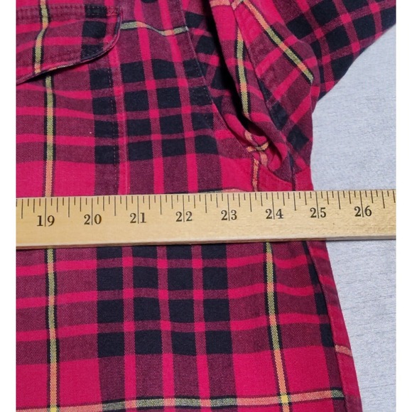 VTG EDDIE BAUER LEGENDS Men Large Red Black Plaid Cotton Button Outdoor Shirt - Picture 8 of 16